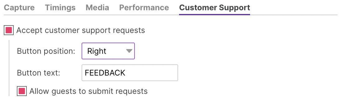 Customer Support Settings