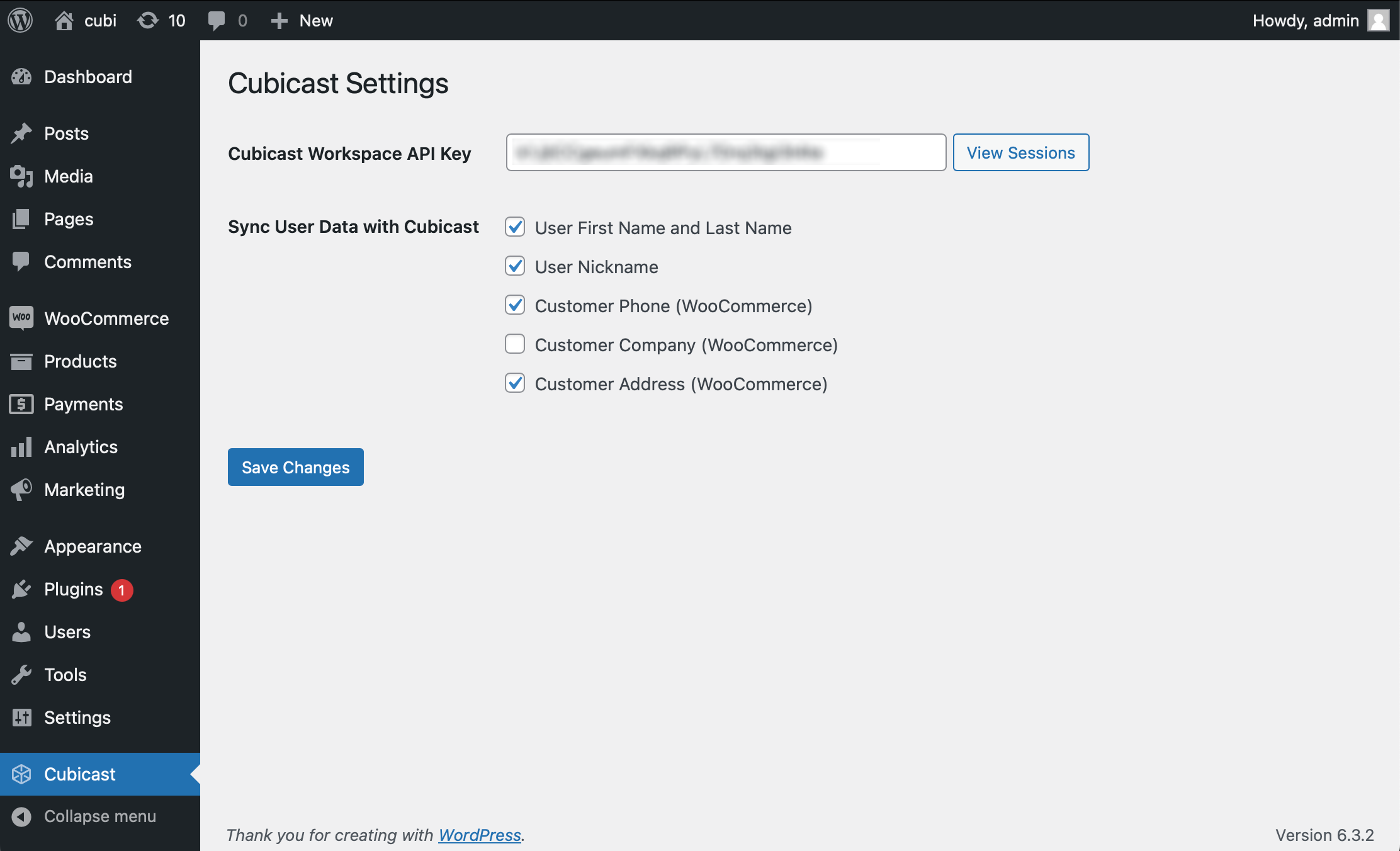 Cubicast WordPress plugin settings.